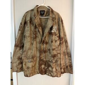 Hama Y2K Embellished Tie Dyed Graphic Long‎ Sleeve Blazer Open Stitch Grunge XXL